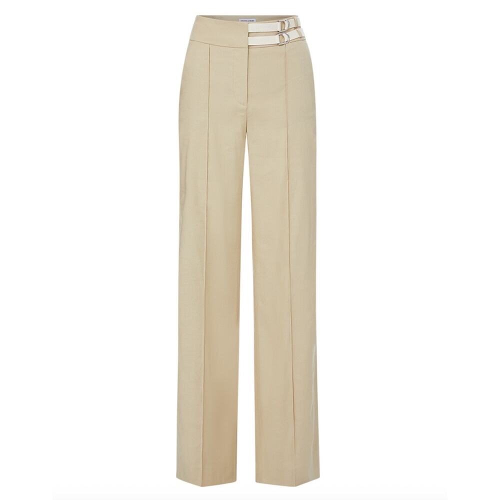 $448 Veronica Beard Linen Pants Size 8 NEW Cruz Pant with Belt Stone Khaki